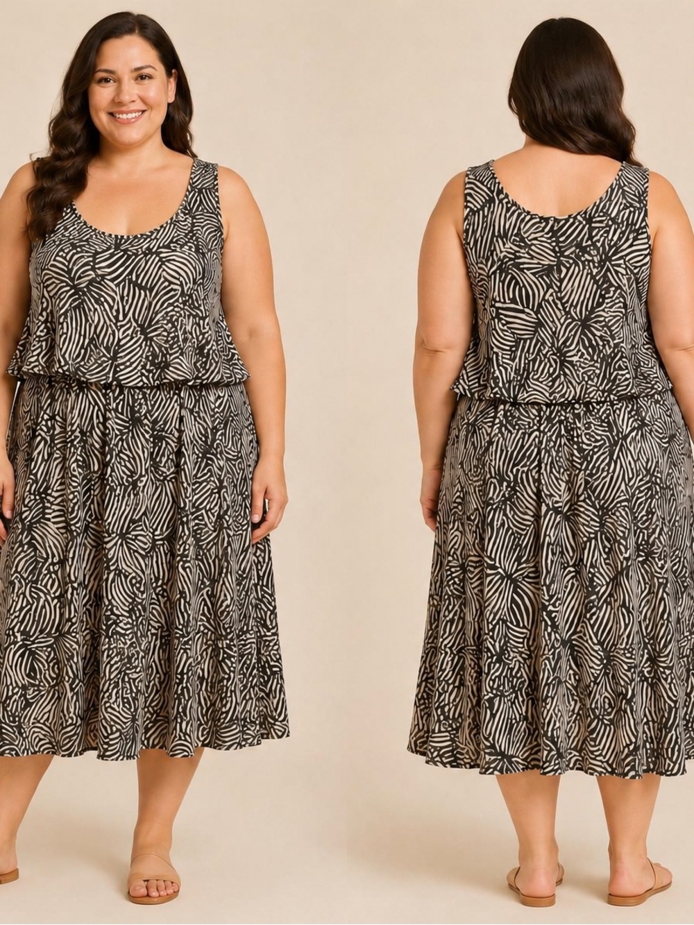 Marissa Olivia Plus-Size Black and White Printed Tank Dress